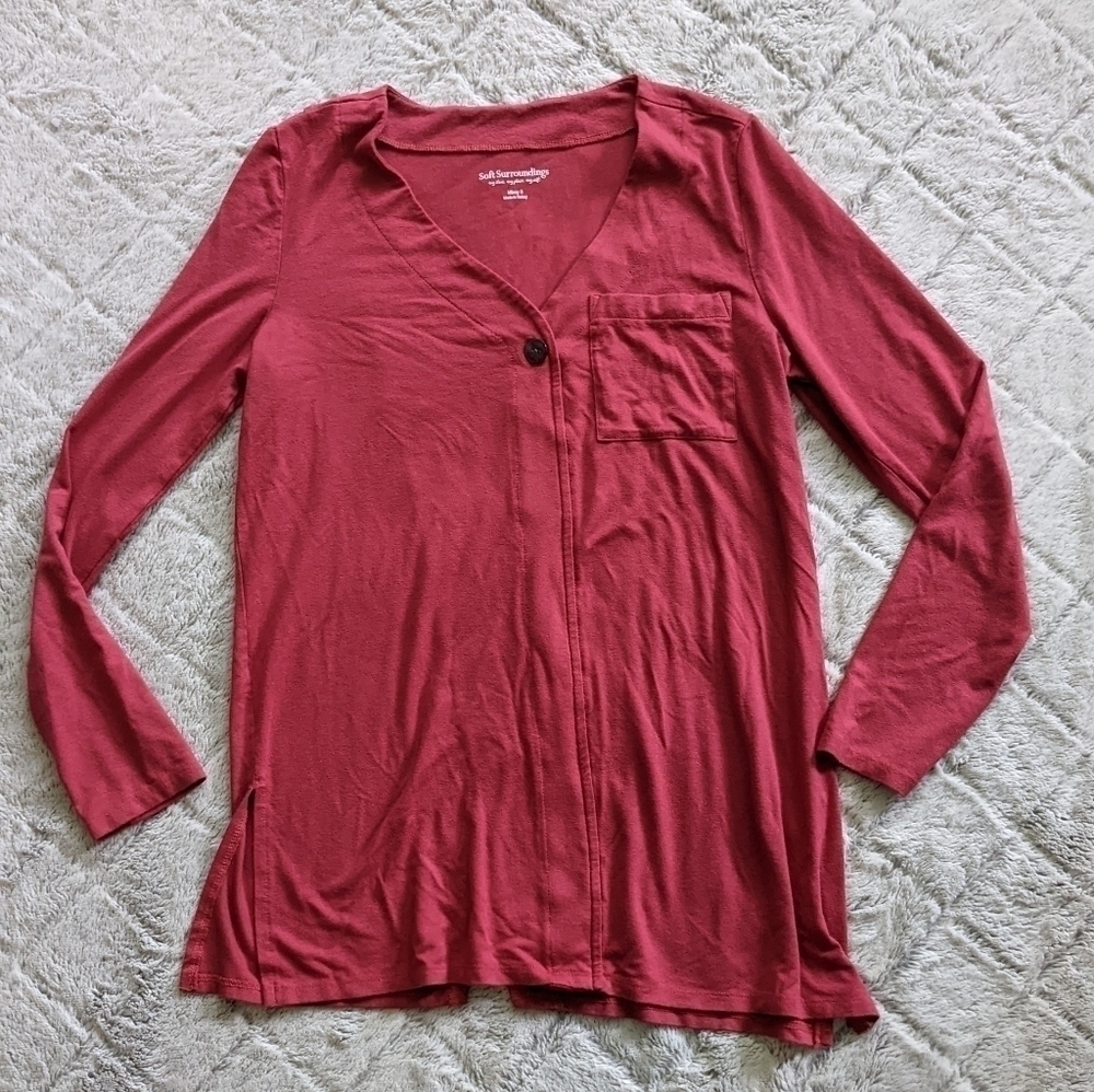 Soft Surroundings Pink Tunic Blouse Missy Small Long Sleeve Button